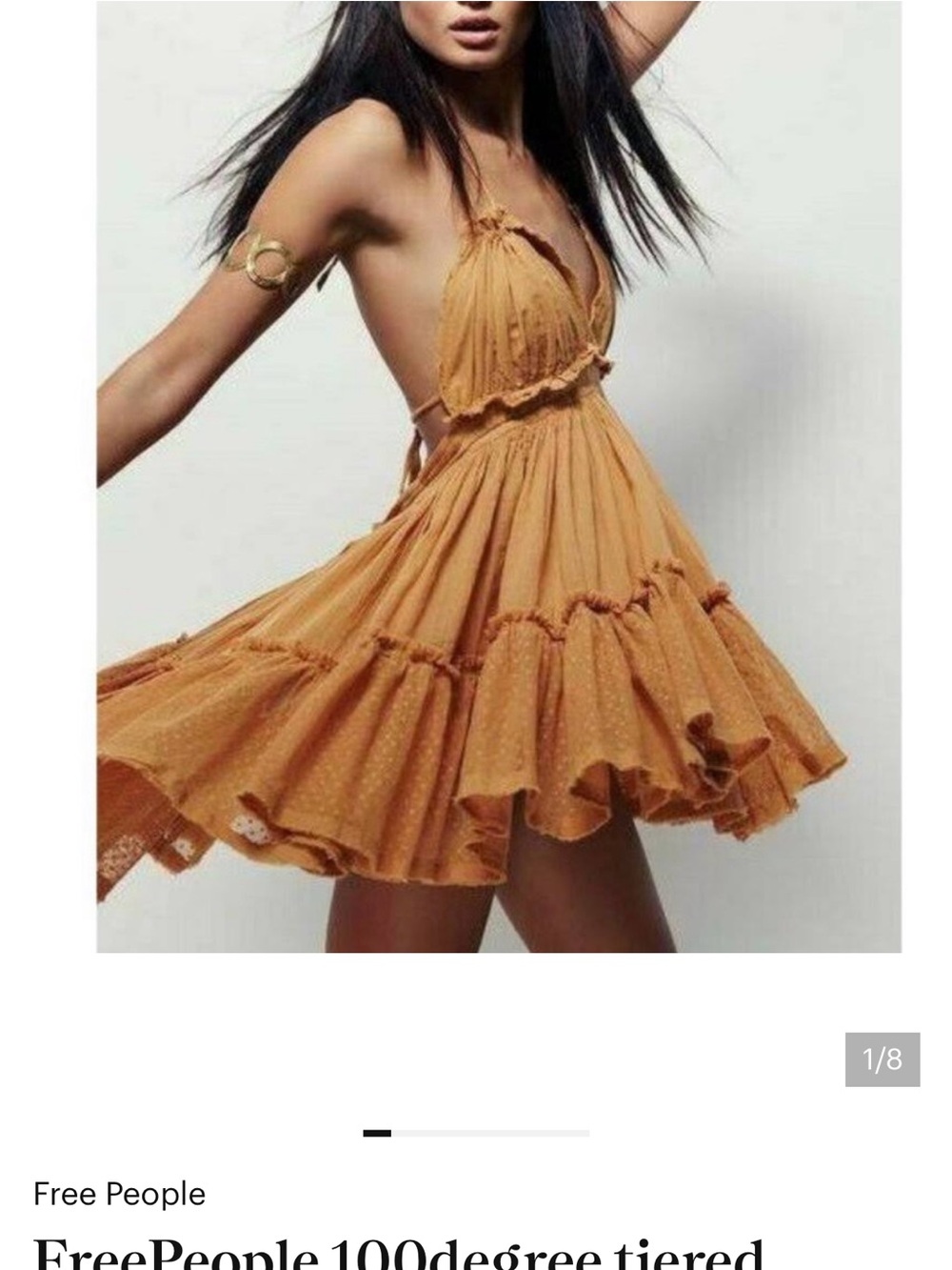 Free People Mustard 100 degree  Tiered Halter Mini Dress